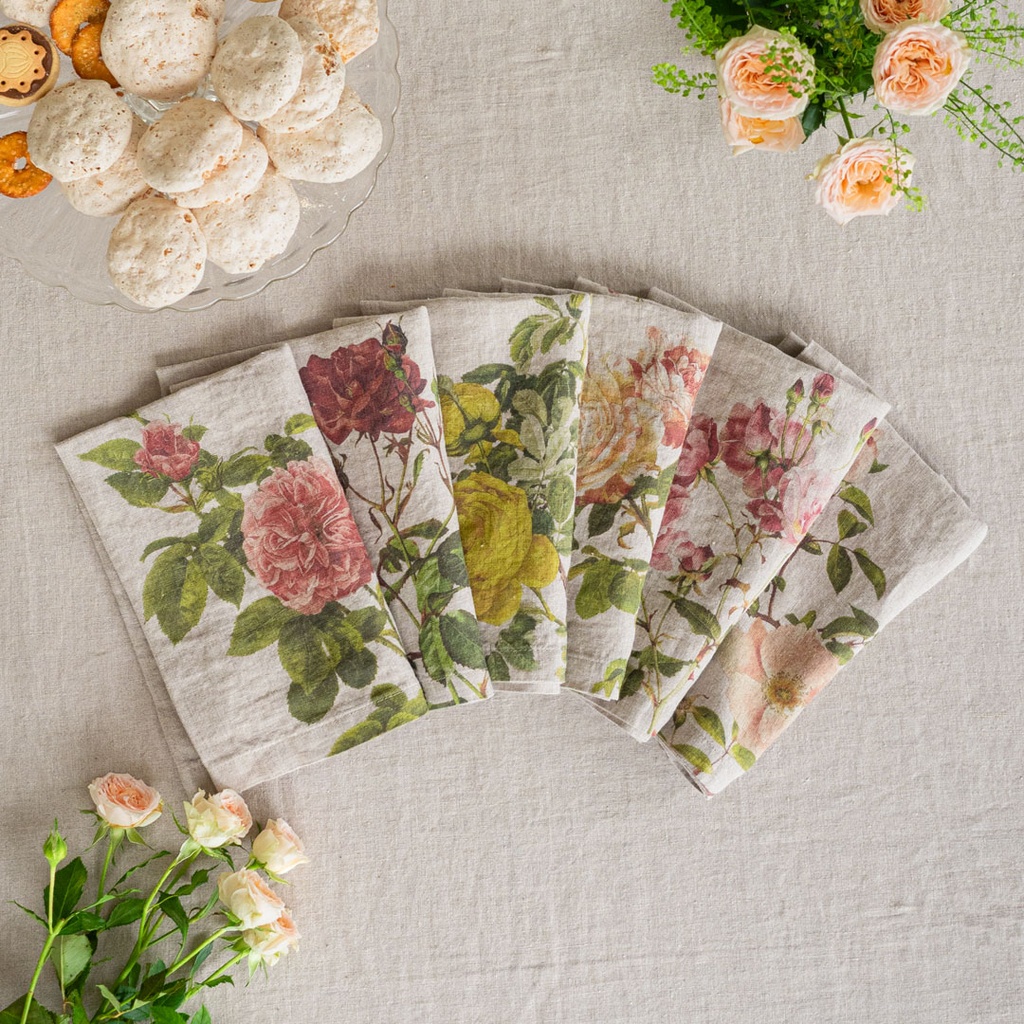 Napkins ROSES / 6-pack MIX, 45x45cm, Natural