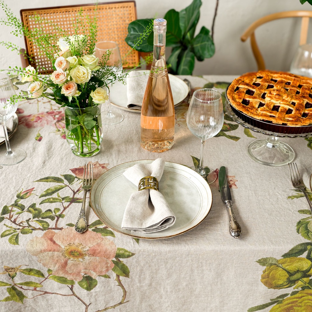 Linen tablecloth FARM ANIMALS / Natural