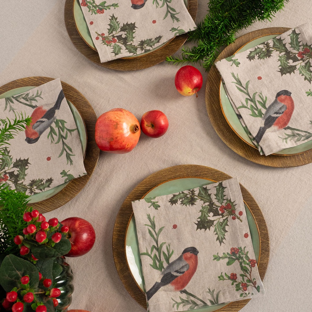Napkins WINTER BULLFINCH / 6-pack MIX, 45x45cm, Natural