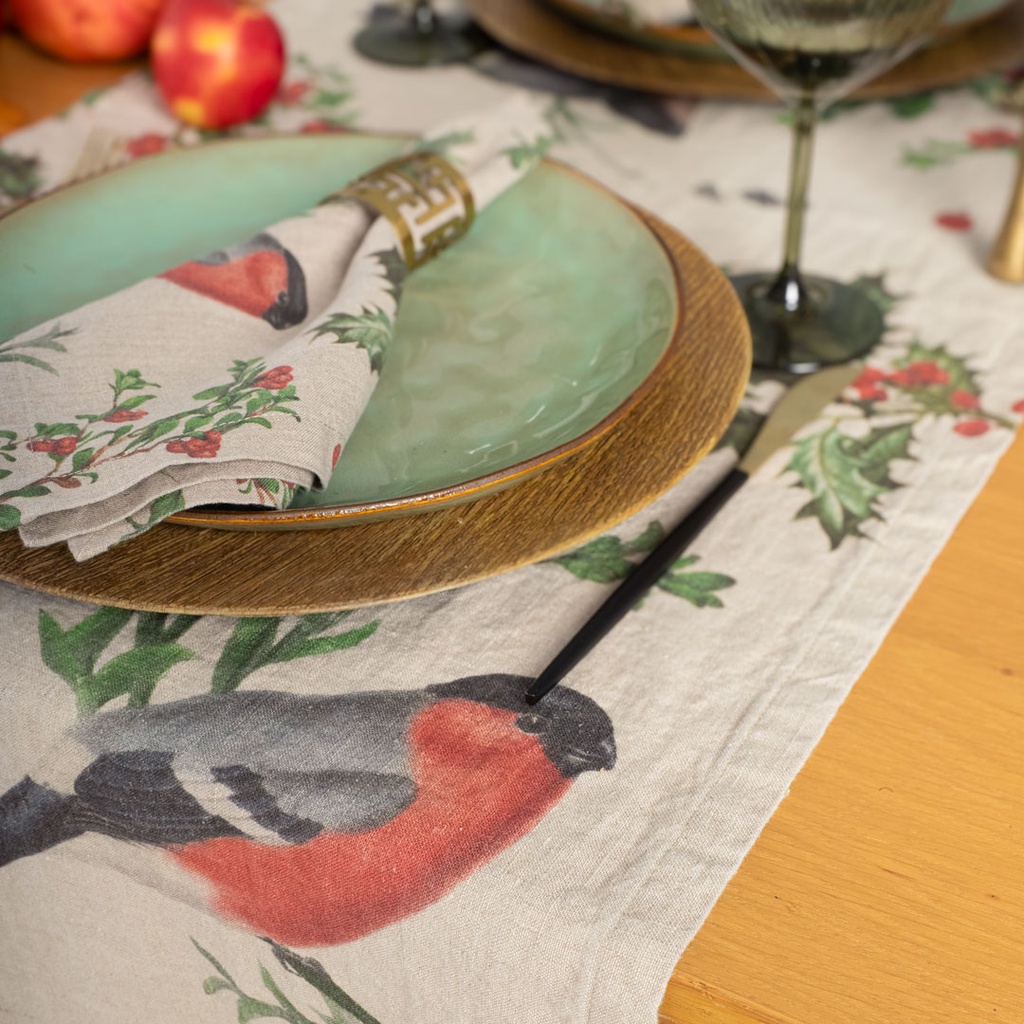 Table Runner WINTER BULLFINCH / 48x136cm,  Natural