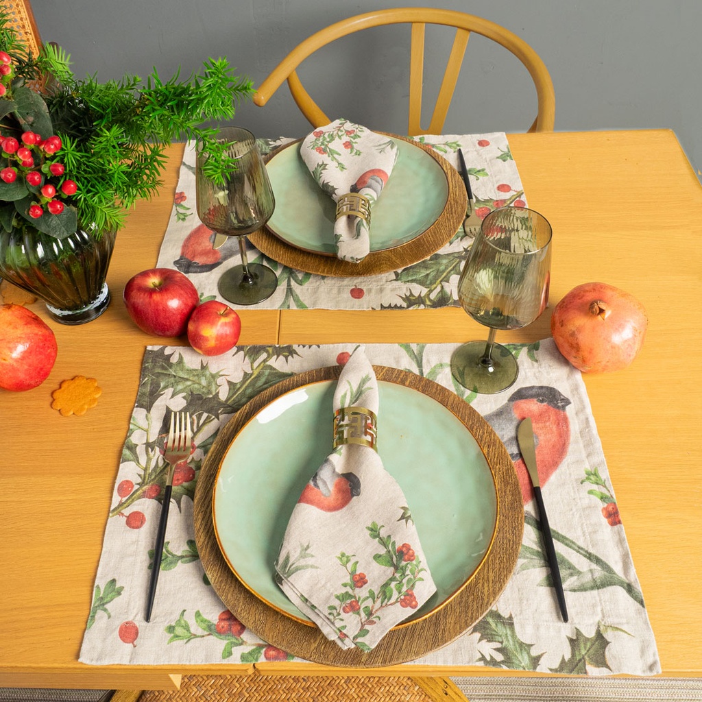 Placemats WINTER BULLFINCH / 2-pack, 35x50 cm,  Natural