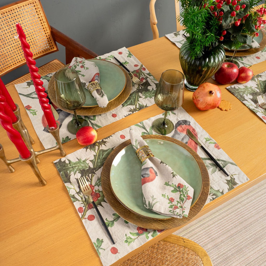 Placemats WINTER BULLFINCH / 2-pack, 35x50 cm,  Natural