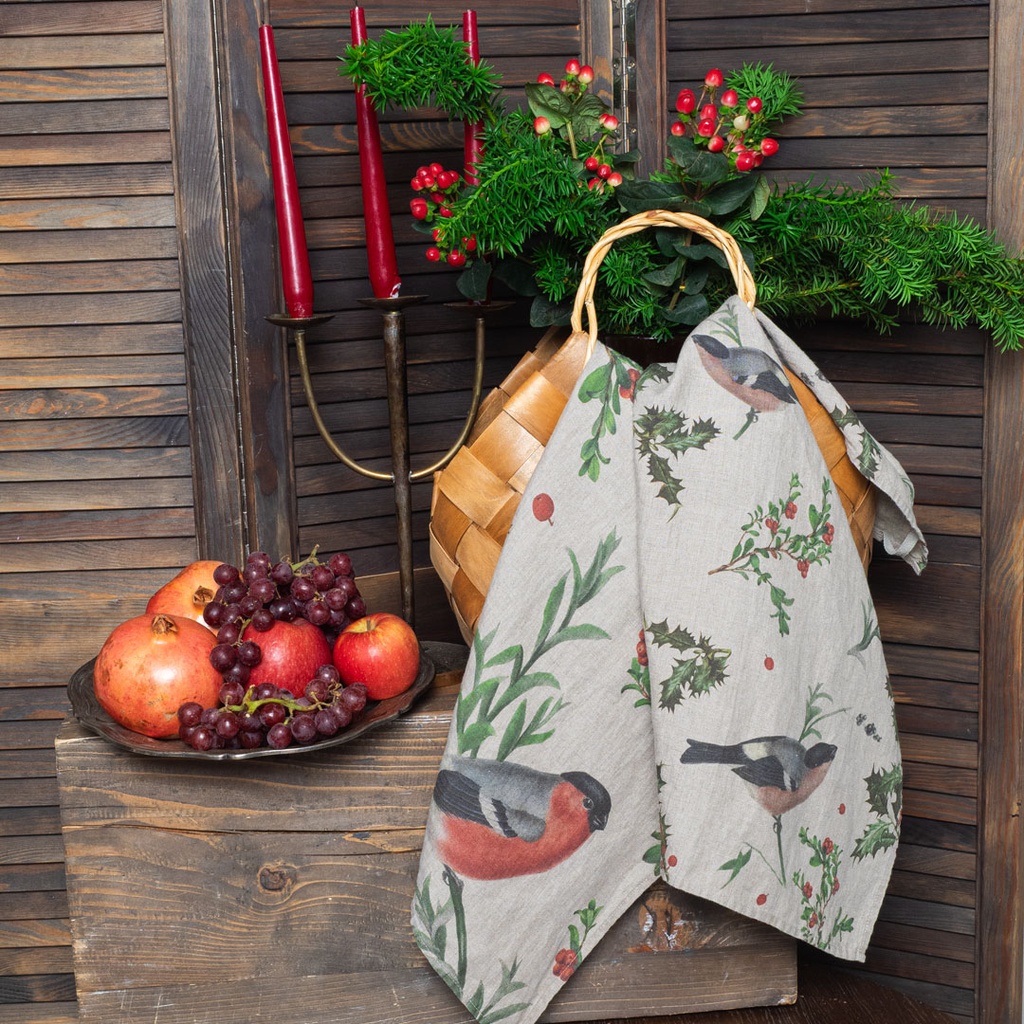 Kitchen Towels WINTER BULLFINCH / 2-pack, 46x68cm, Natural