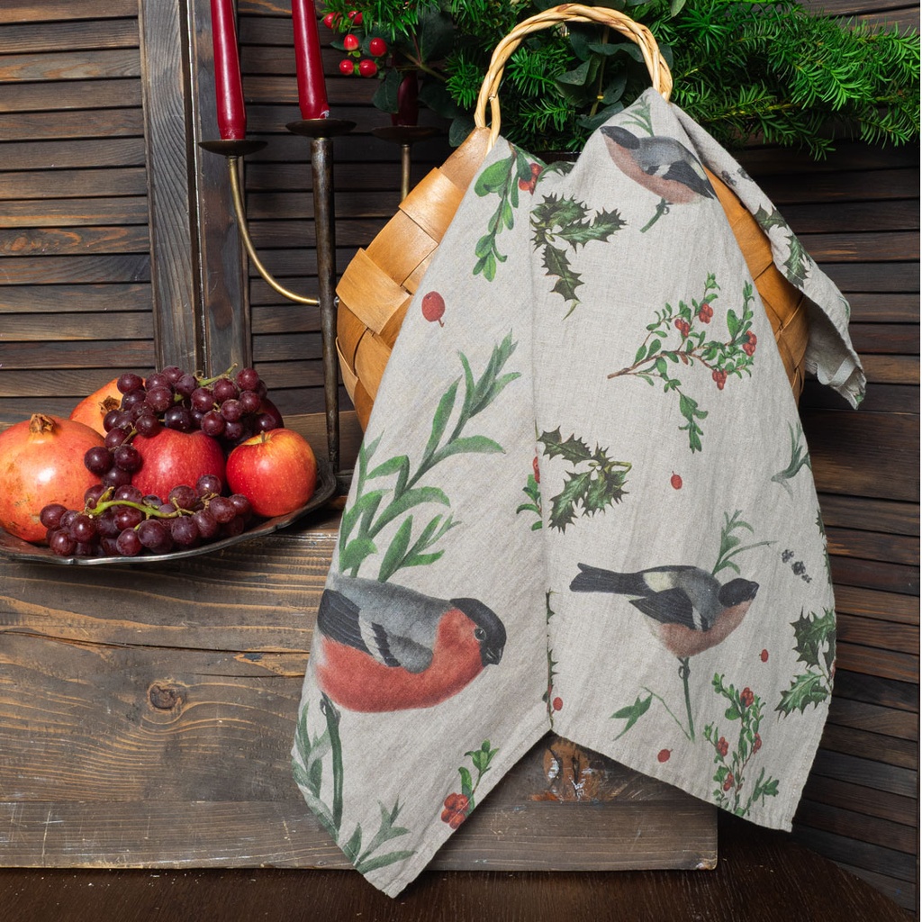Kitchen Towels WINTER BULLFINCH / 2-pack, 46x68cm, Natural