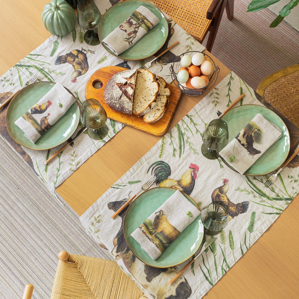 Table Runner FARM ANIMALS / 48x136cm,  Natural