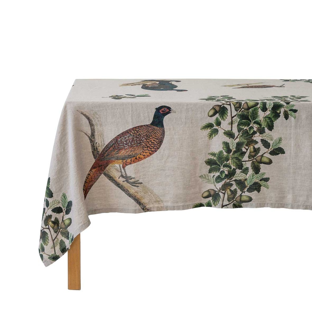 Linen tablecloth FOREST BIRDS / 170x250cm