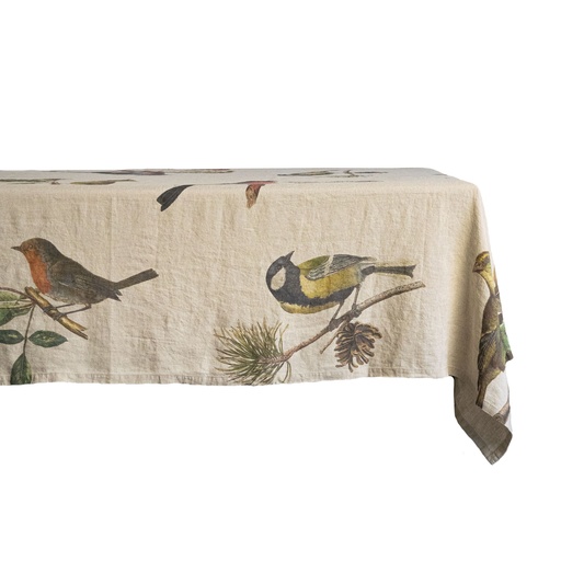 [4006S-SB] Linen tablecloth SMALL BIRDS / Natural; 170x250cm 