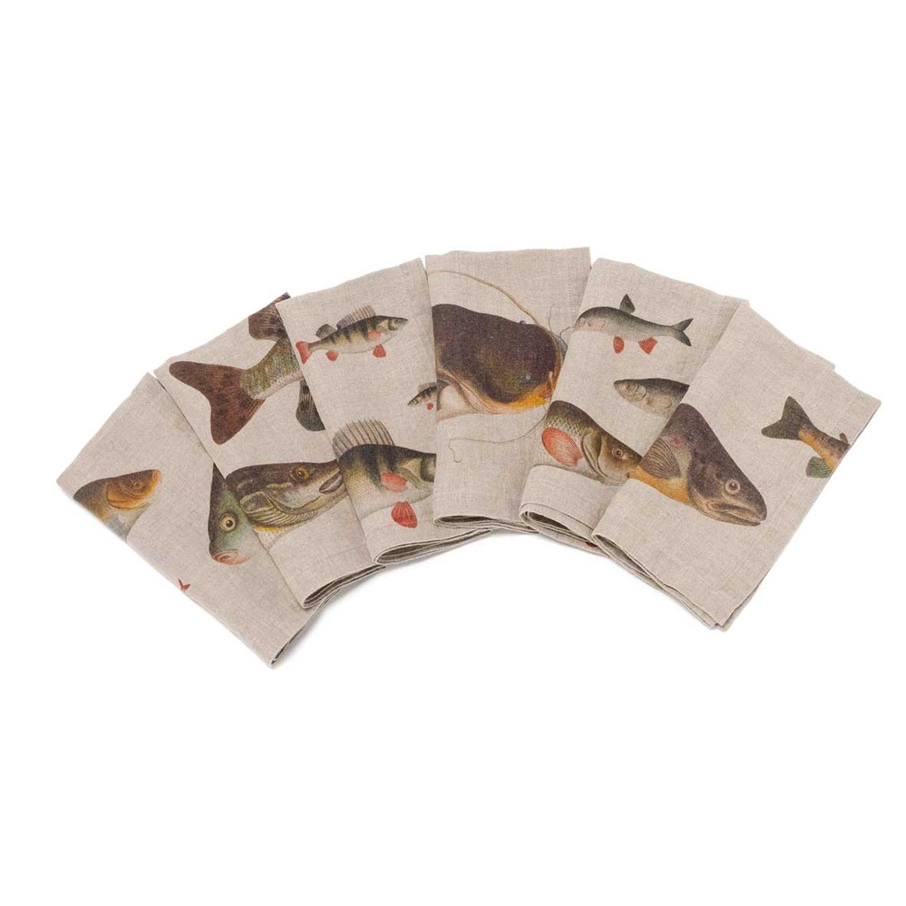 Napkins FRESHWATER FISH / 6-pack MIX; 45x45cm; Natural