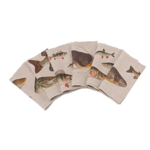 [3002SU-FFP6] Napkins FRESHWATER FISH / 6-pack MIX; 45x45cm; Natural