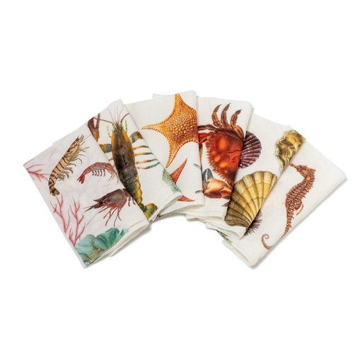 [3002SU-OAP6O] Napkins OCEAN ANIMALS / 6-pack MIX; 45x45cm; Off White