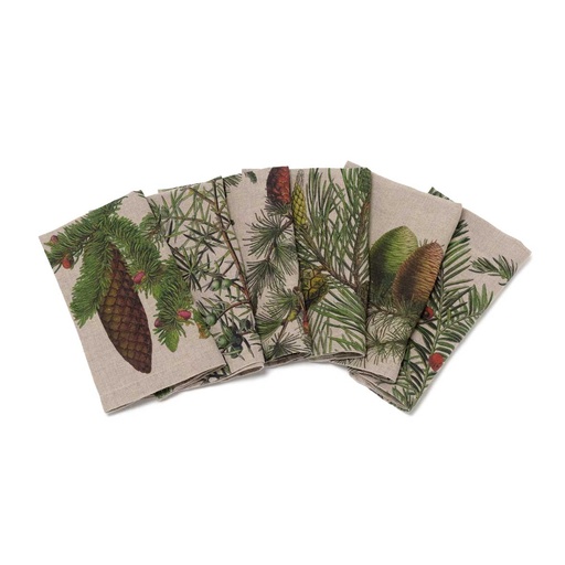 [3002SU-SCP6] Napkins SHADY CONIFERS / 6-pack MIX; 45x45cm; Natural