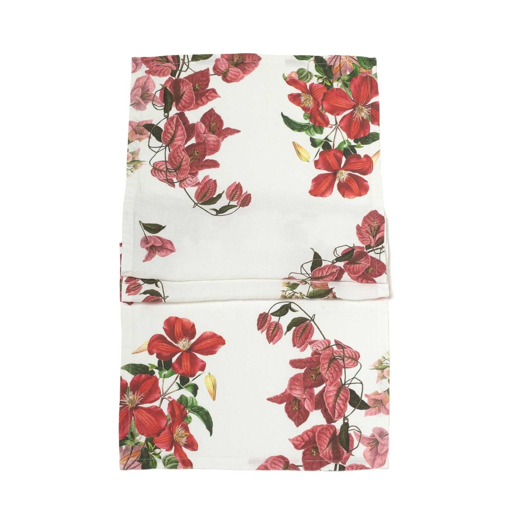 Table Runner CLIMBING FLOWERS  / 48x136cm; White