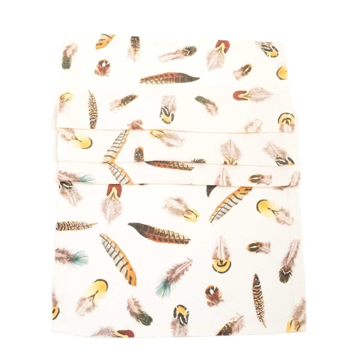 [8002SUR-FEOF] Table Runner FEATHERS  / Off White; 46x136cm