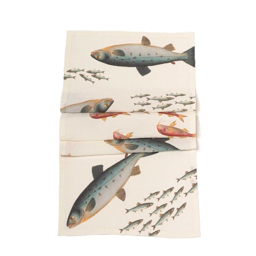 [8002SUR-SFO] Table Runner SEA FISH  / 48x136cm; Off-White