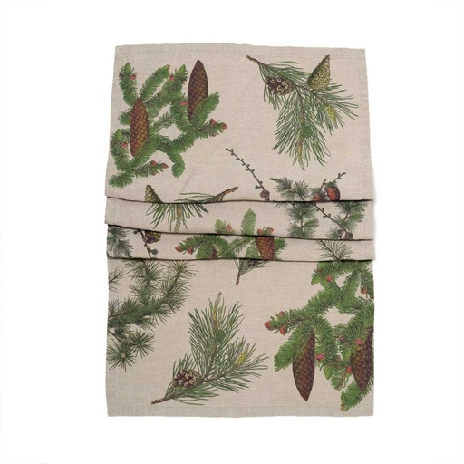 [8002SUR-SC] Table Runner SHADY CONIFERS / 48x136cm;  Natural