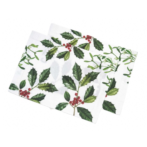 [8003SUM-HMW] Placemat HOLLY & MISTLETOE / White;  2-pack; 35x50cm 