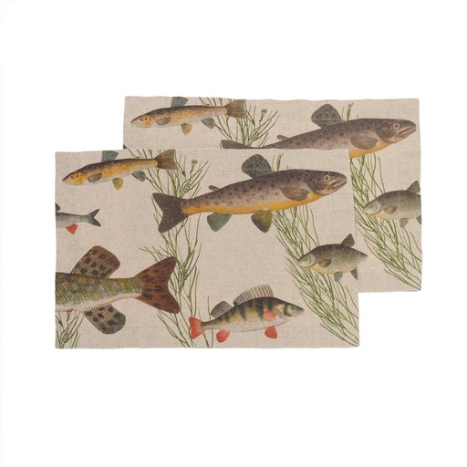 [8003SUM-FF] Placemats FRESHWATER FISH  /  2-pack; 35x50cm;  Natural