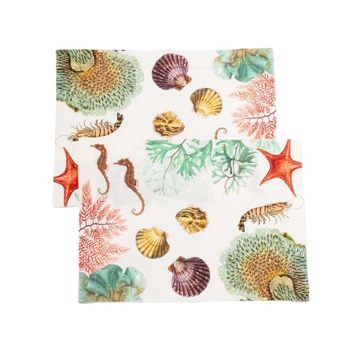 [8003SUM-OAO] Placemats OCEAN ANIMALS /  2-pack; 35x50cm; Off White