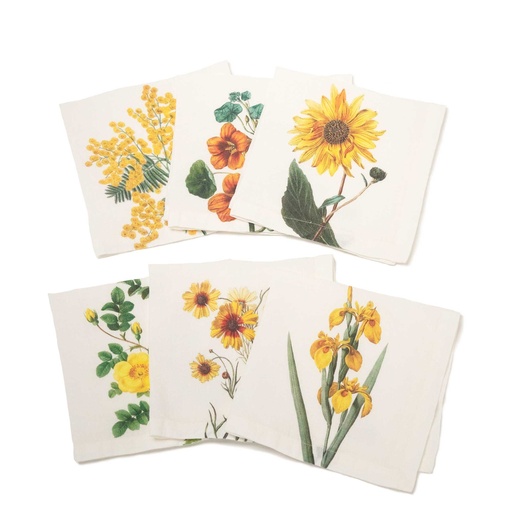 [3002SU-YFP6O] Napkins YELLOW FLOWERS Off White / 6-pack MIX (45x45 cm / 18x18 in)