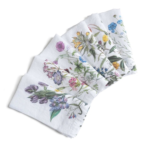 [3002SU-WFP6] Napkins WILD FLOWERS White / 6-pack MIX (45x45 cm / 18x18 in)
