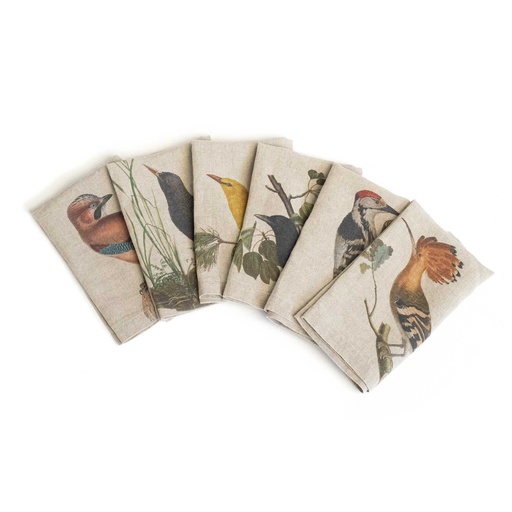[3002SU-WBP6] Napkins WOODLAND BIRDS / 6-pack MIX (45x45 cm / 18x18 in)