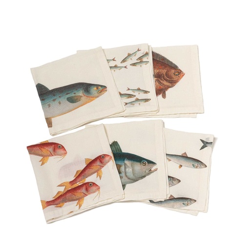 [3002SU-SFP6O] Napkins SEA FISH  Off-White / 6-pack MIX (45x45 cm / 18x18 in)