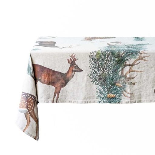 [4006S-AP] Linen tablecloth WILD ANIMALS / Natural (170x250 cm / 67x98 in)