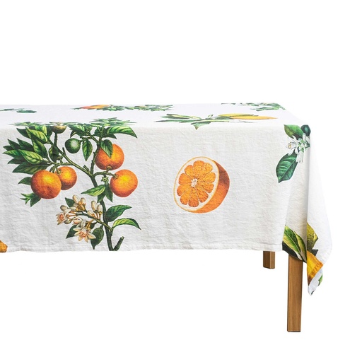 [4006S-CW] Linen tablecloth CITRUSES / White (170x250 cm / 67x98 in)