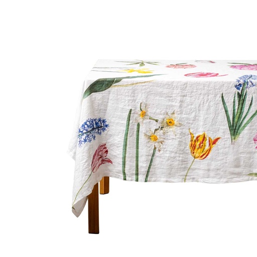 [4006S-EFWN] Linen tablecloth EARLY FLOWERS / White (170x250 cm / 67x98 in)