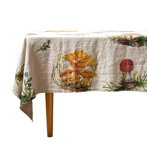 [4006S-FM] Linen tablecloth FOREST MUSHROOMS / Natural (170x250 cm / 67x98 in)