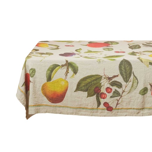 [4006S-OF] Linen tablecloth ORCHARD FRUITS / Natural (170x250 cm / 67x98 in)