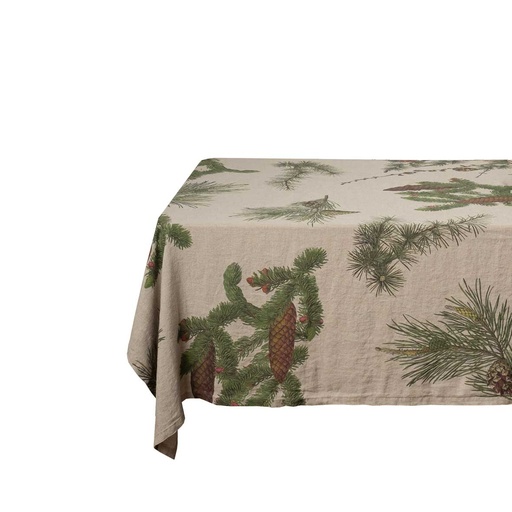 [4006S-SC] Linen tablecloth SHADY CONIFERS / Natural (170x250 cm / 67x98 in)