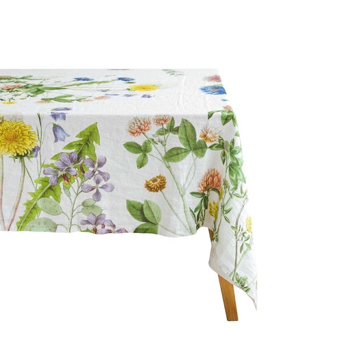 [4006S-FW] Linen tablecloth FIELD FLOWERS / White (170x250 cm / 67x98 in)