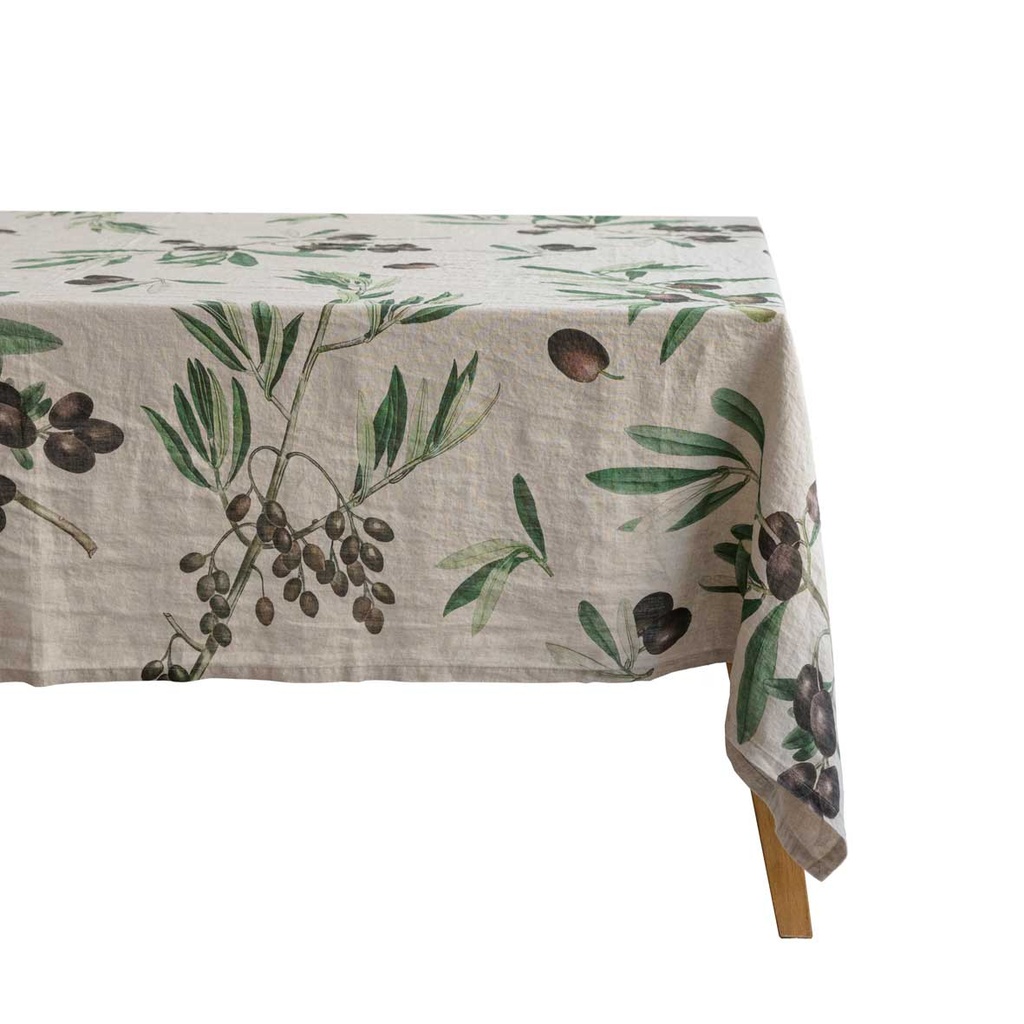 Linen tablecloth OLIVES / Natural