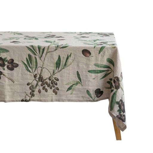 [4006S-ON] Linen tablecloth OLIVES / Natural (170x250 cm / 67x98 in)