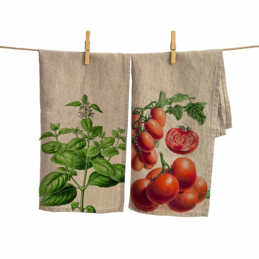 [6001M-TB] Kitchen Towels TOMATO & BASIL / 2-pack, 46x68cm, Natural