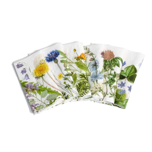 [3002SU-FP6W] Napkins FIELD FLOWERS / 6-pack MIX, 45x45cm, White