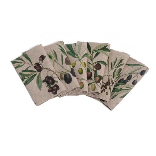 [3002SU-ONP6] Napkins OLIVES / 6-pack MIX, 45x45cm, Natural