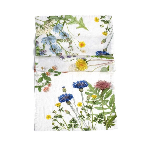 [8002SUR-FW] Table Runner FIELD FLOWERS / 48x136cm,  White