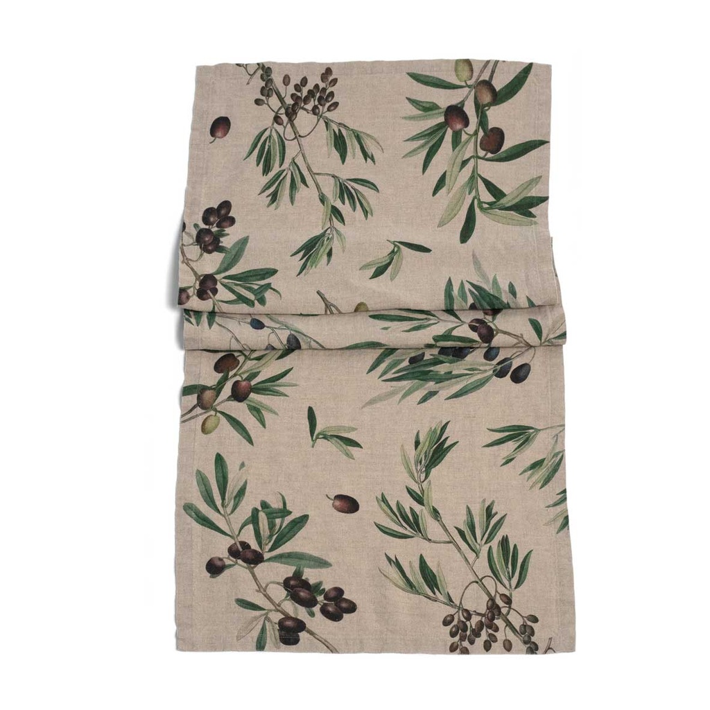 Table Runner OLIVES / 48x136cm,  Natural