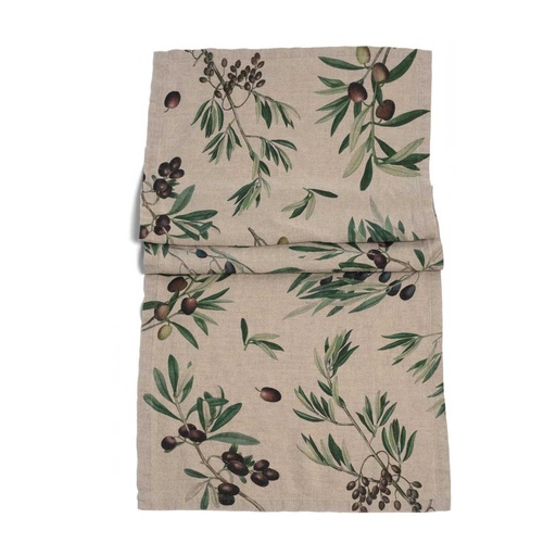 [8002SUR-ON] Table Runner OLIVES / 48x136cm,  Natural