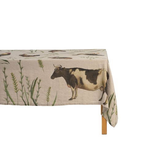 [4006S-FA] Linen tablecloth FARM ANIMALS / Natural (170x250 cm / 67x98 in)