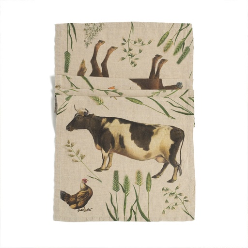 [8002SUR-FA] Table Runner FARM ANIMALS / 48x136cm,  Natural