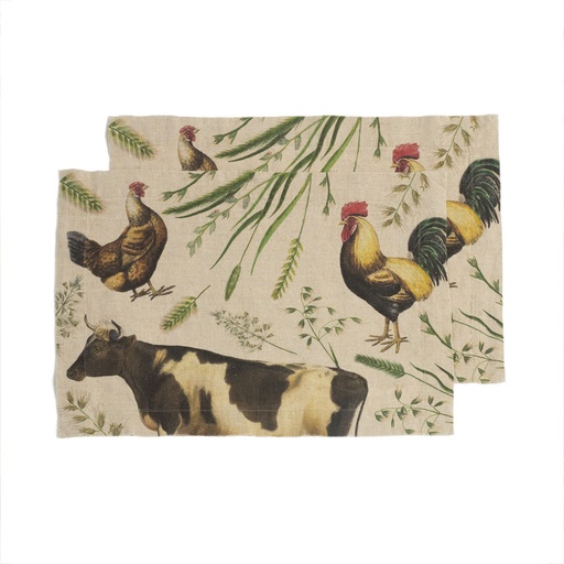 [8003SUM-FA] Placemats FARM ANIMALS / 2-pack, 35x50 cm,  Natural