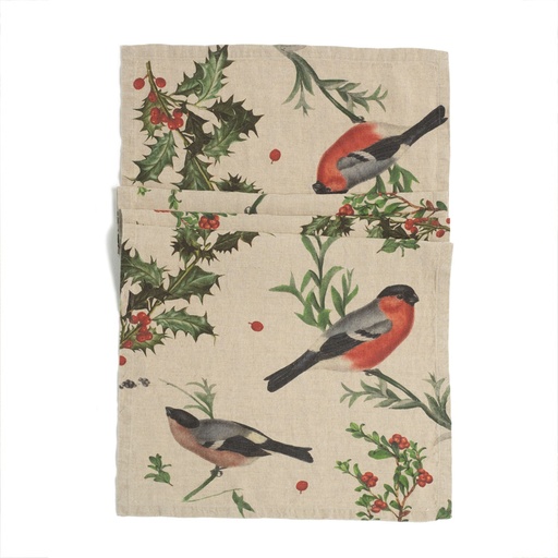 [8002SUR-WB] Table Runner WINTER BULLFINCH / 48x136cm,  Natural